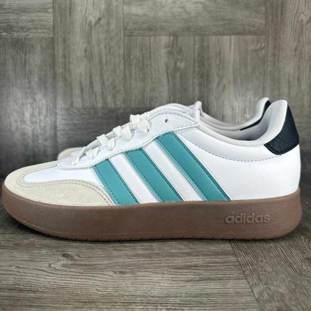 Adidas Barreda Sneakers Women 7 White Teal Gum Sole Leather Retro NEW JR1194 - Picture 5 of 8
